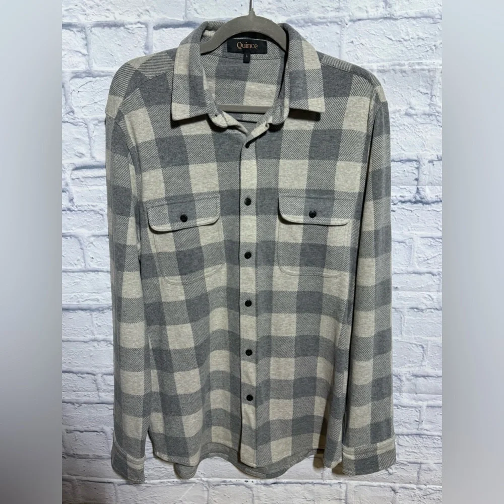 Women’s Quince The Stretch Sweater Fleece, Buffalo Plaid Shirt, Size Large - Picture 1 of 5